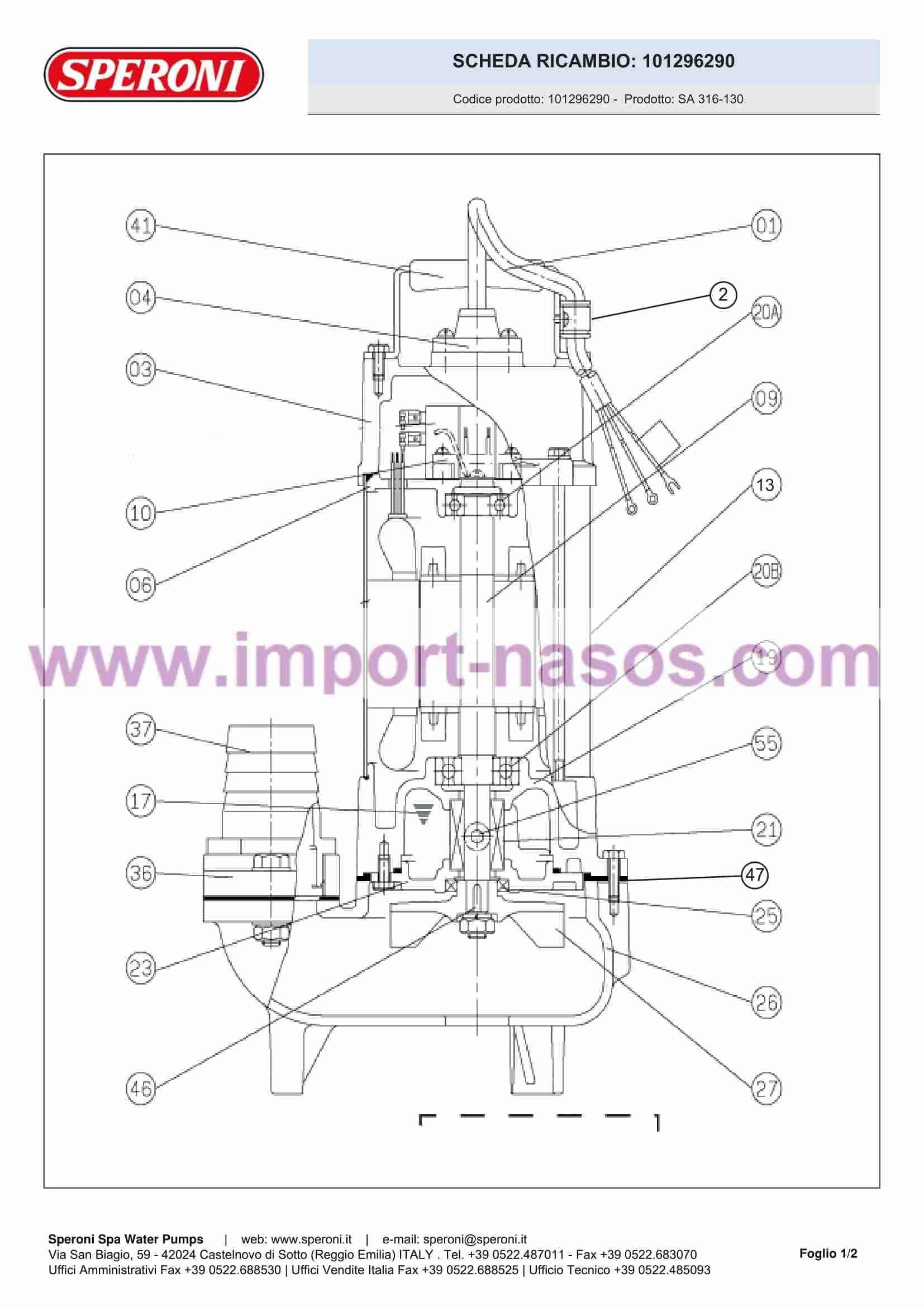 запчасти, торцевое уплотнение для насоса speroni SA 316-130